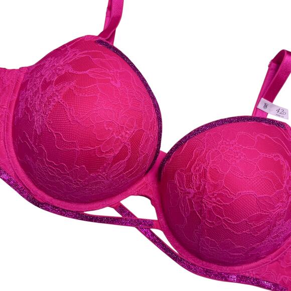 Victoria's Secret Very Sexy Shine Cradle Lace Push-Up Bra Hot Pink Size 42D - Picture 2 of 5